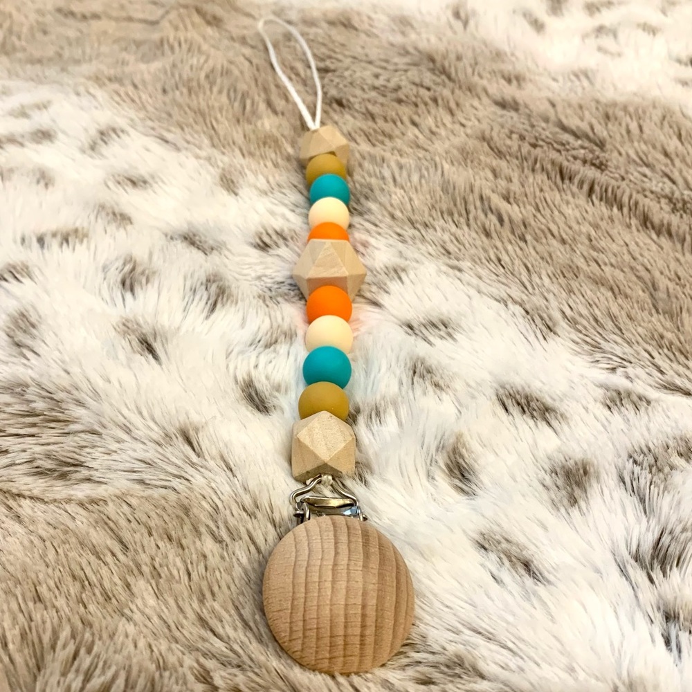 Silicone and Wood Beaded Pacifier Clip